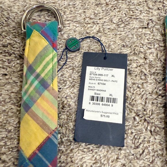 NWT Lilly Pulitzer Men\'s D-Ring Belt in Dandy Madras Size X-Large